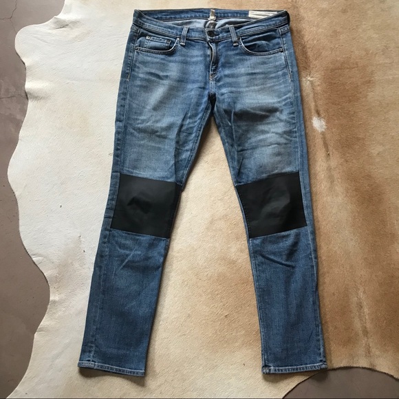 rag & bone Denim - Rag & Bone Leather Knee Patch Boyfriend Jeans
